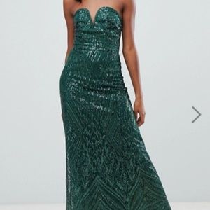 TFNC Green Strapless Sequin Dress